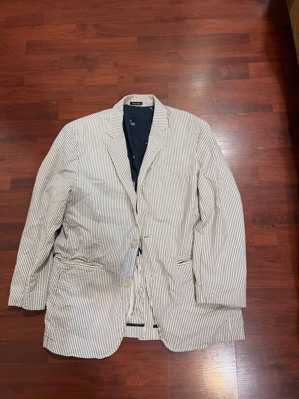 J. Crew White & Navy Seersucker Striped Blazer